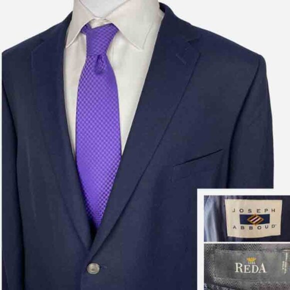 Joseph Abboud Navy Blue Hopsack Blazer REDA 110s Wool Men's Size 46R - Picture 1 of 5